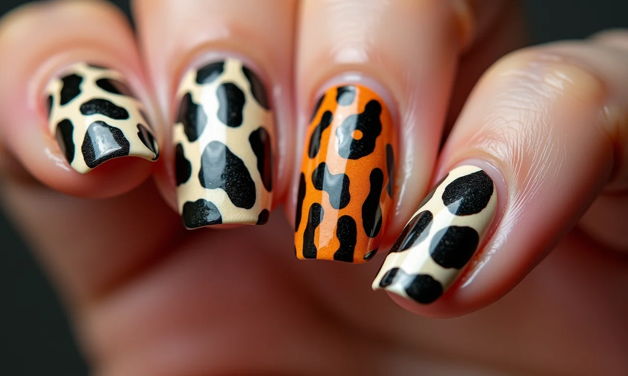 Unhas decoradas com animal print.