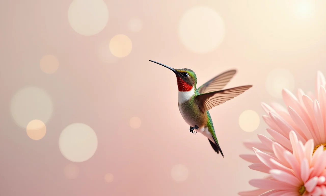 Unhas decoradas com beija-flor delicado em fundo pastel.