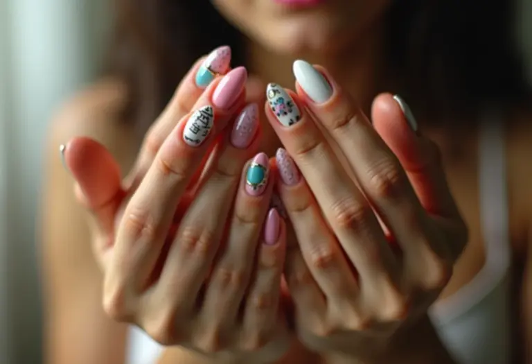 Unhas decoradas com diferentes estilos e designs.