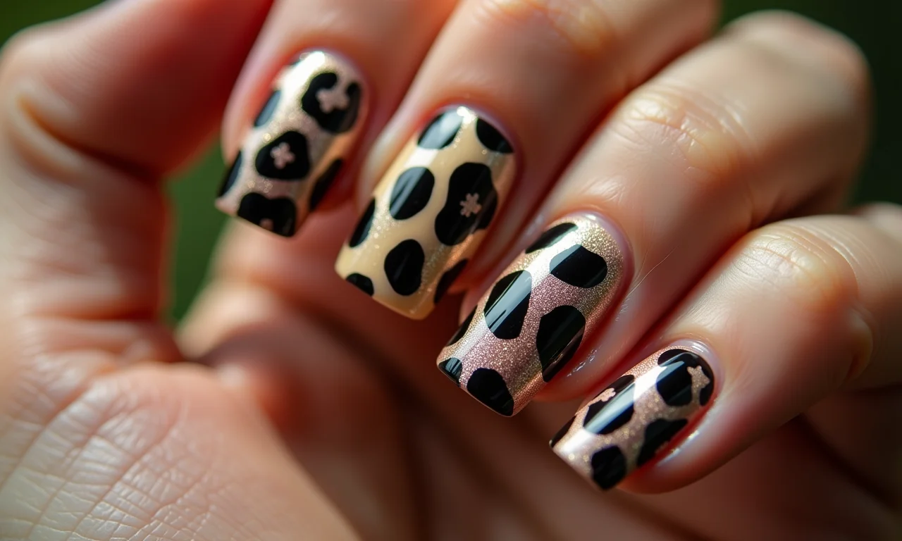Unhas decoradas com estampa animal print.
