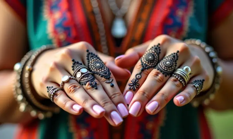 Unhas decoradas com mandala em mãos de diferentes etnias.