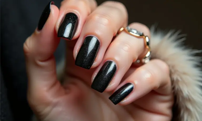 Unhas decoradas com preto: elegância e modernidade em close.