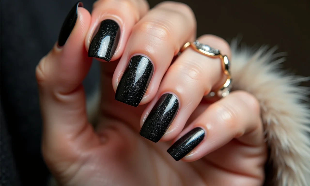 Unhas decoradas com preto: elegância e modernidade em close.