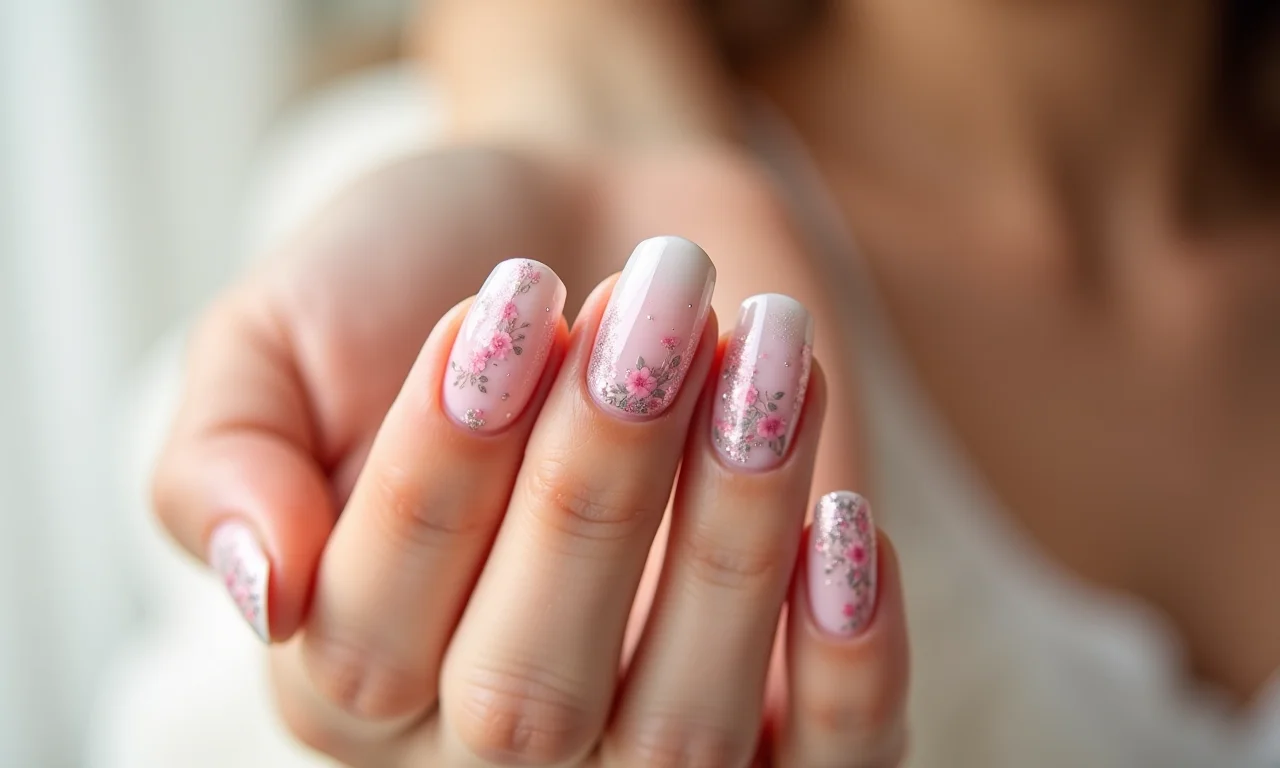 Unhas decoradas minimalistas com toque romântico.