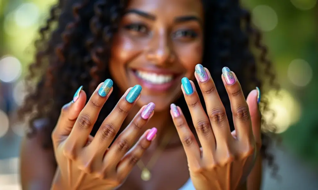 Unhas decoradas para o Carnaval 2024: glitter, cores vibrantes e designs criativos.