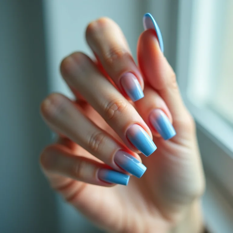 Unhas degradê azul sofisticado