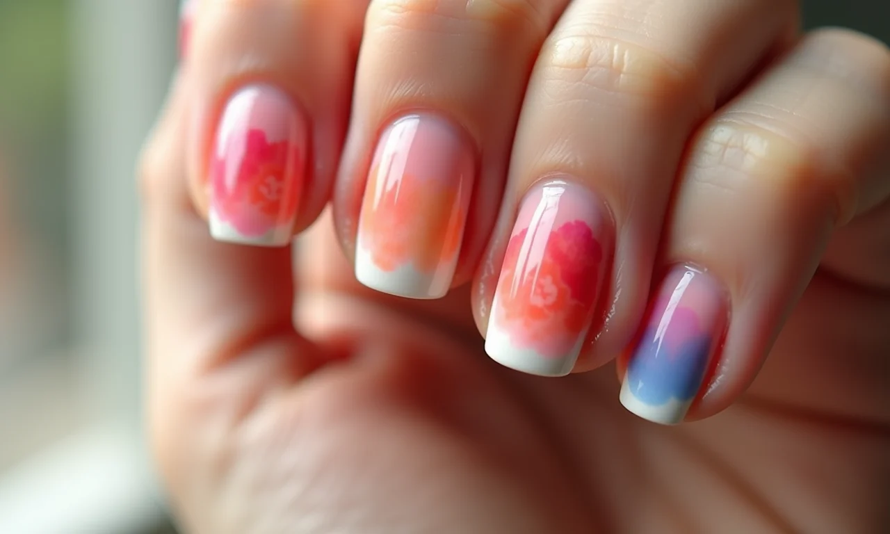 Unhas degradê com cores da primavera.