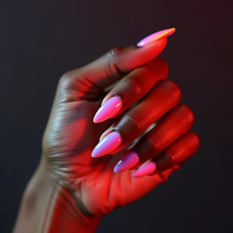 Unhas degradê com cores neon