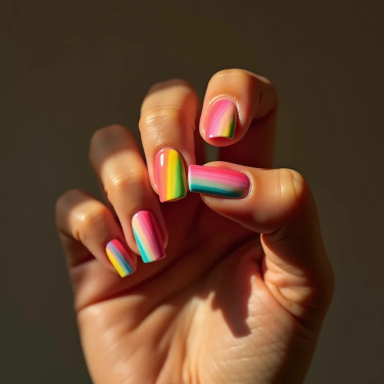 Unhas degradê efeito arco-íris