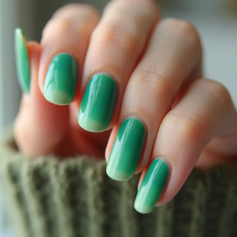 Unhas degradê em tons de verde.