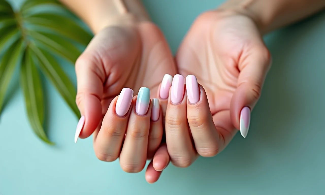 Unhas degradê suave em gel.