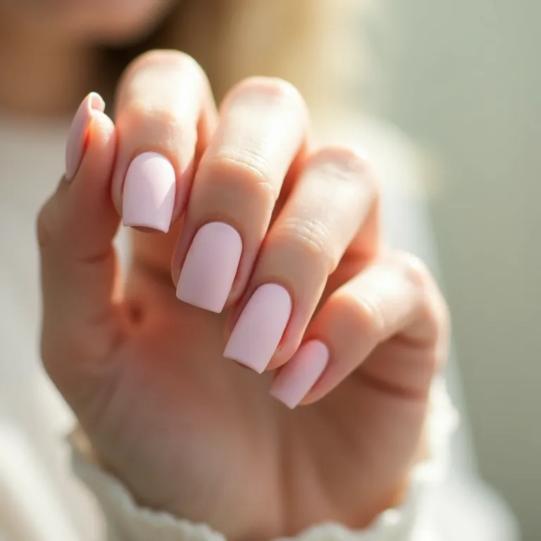 Unhas em tons pastel com acabamento matte aveludado.