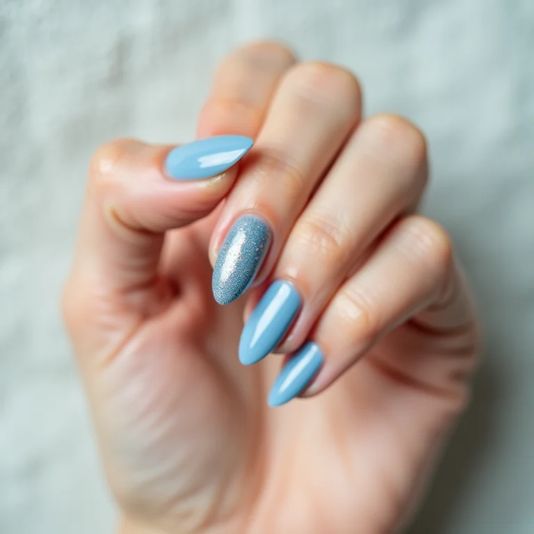Unhas filha única azul com glitter