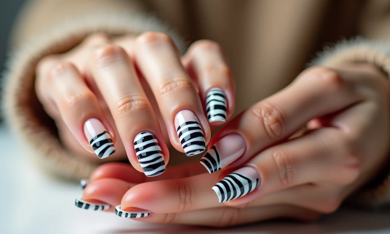 Unhas francesinhas com estampa de zebra nas pontas.