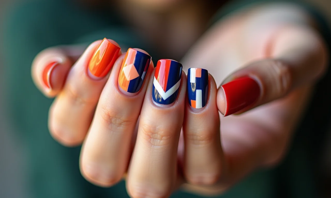 Unhas geométricas com um visual moderno e estiloso.