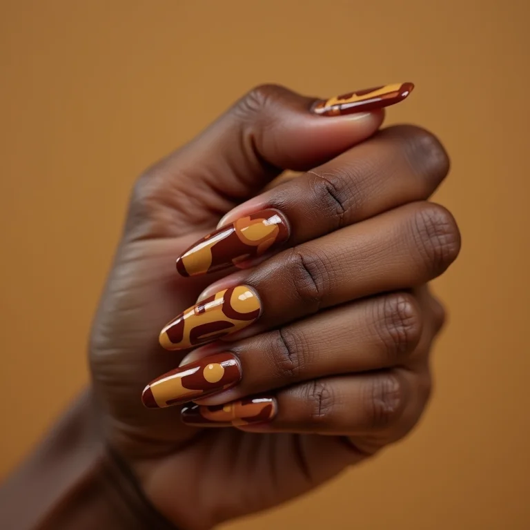 Unhas geométricas marrom