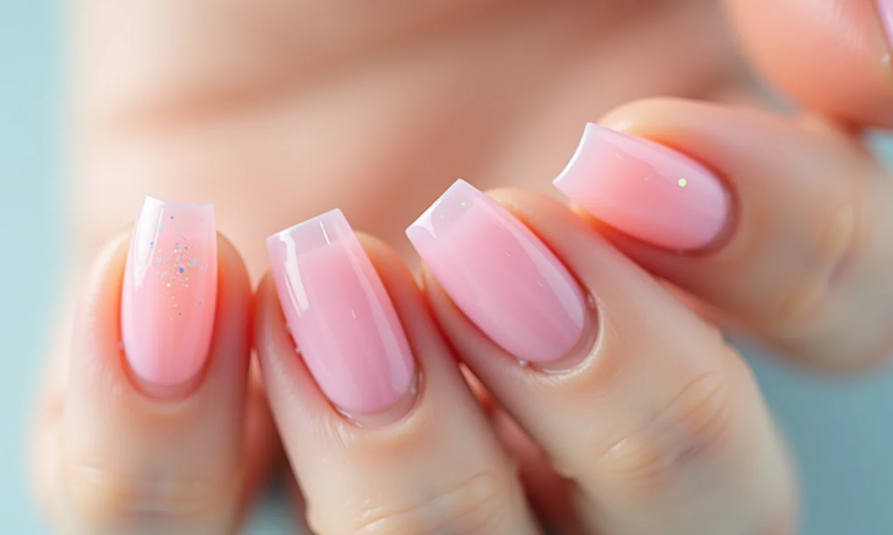 Unhas Jelly, com acabamento translúcido e cores suaves.