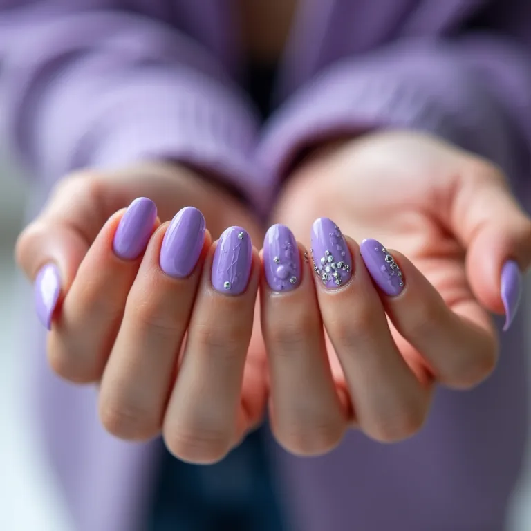 Unhas lavanda com desenhos geométricos, modernidade e estilo.