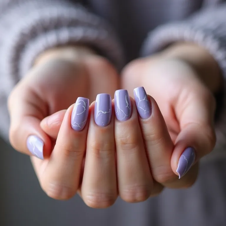 Unhas lavanda marmorizadas, efeito incrível e moderno.