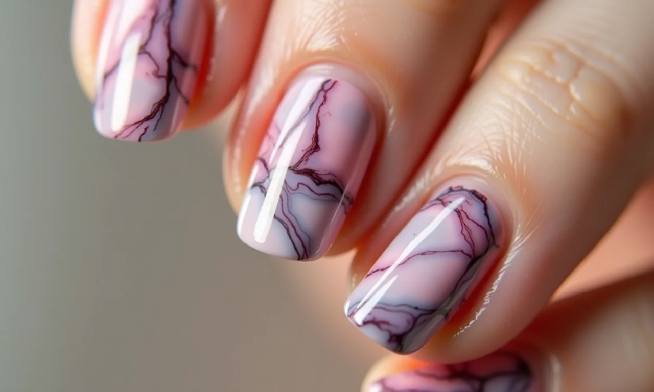 Unhas marmorizadas com efeito surpreendente.