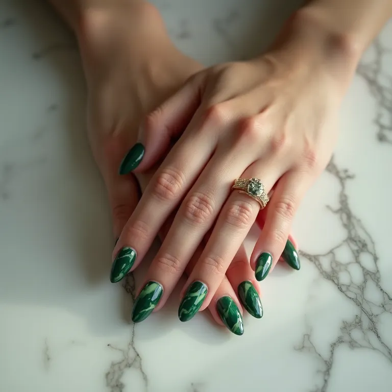 Unhas marmorizadas em verde.