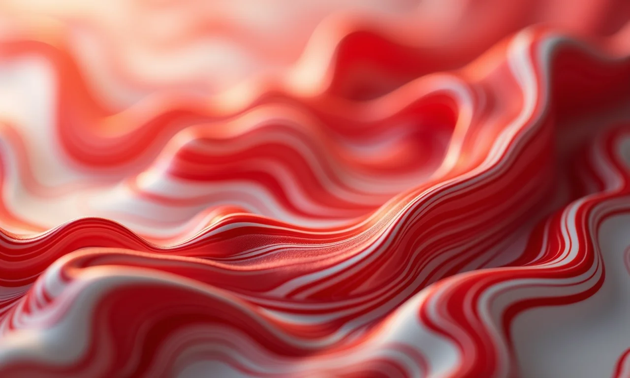 Unhas marmorizadas em vermelho e branco, efeito elegante e único.