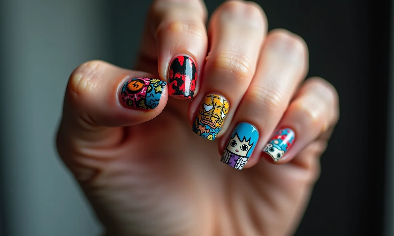 Unhas masculinas com desenhos temáticos.
