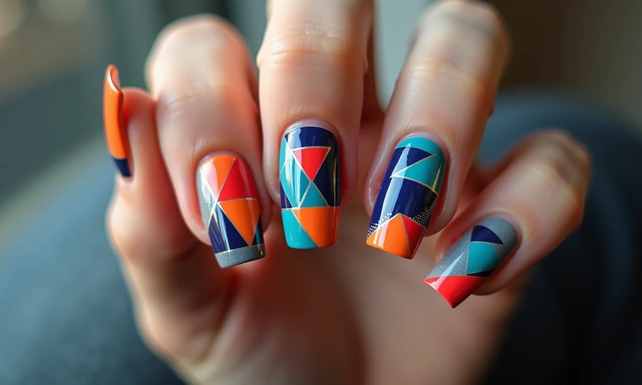 Unhas masculinas com design geométrico moderno.