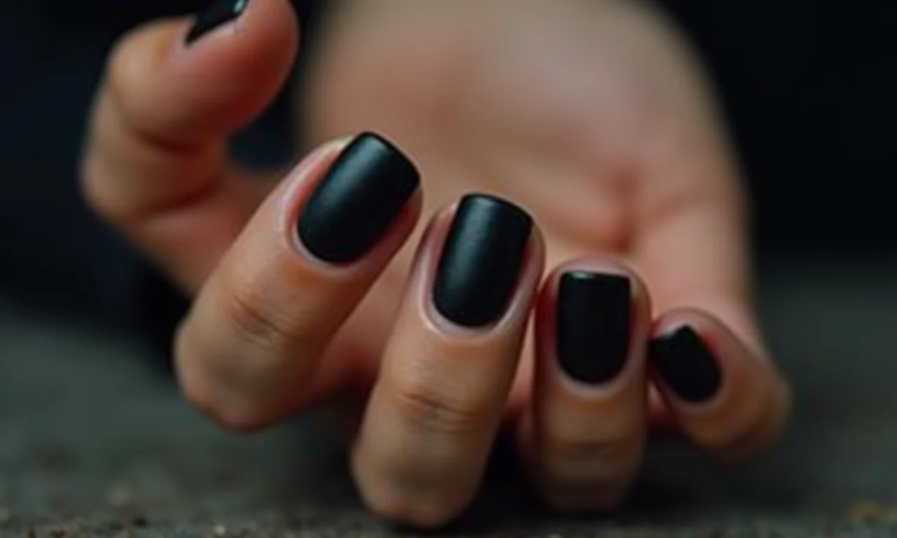Unhas masculinas com esmalte escuro e fosco.