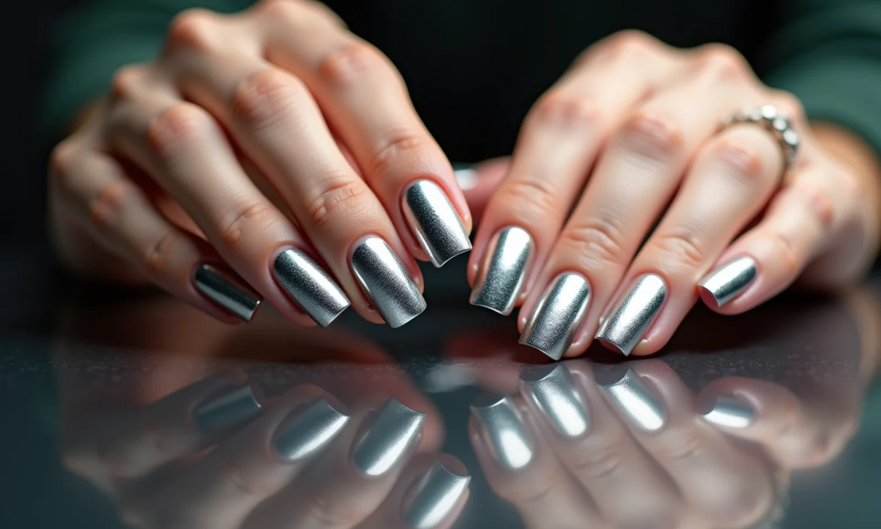 Unhas metalizadas e cromadas.