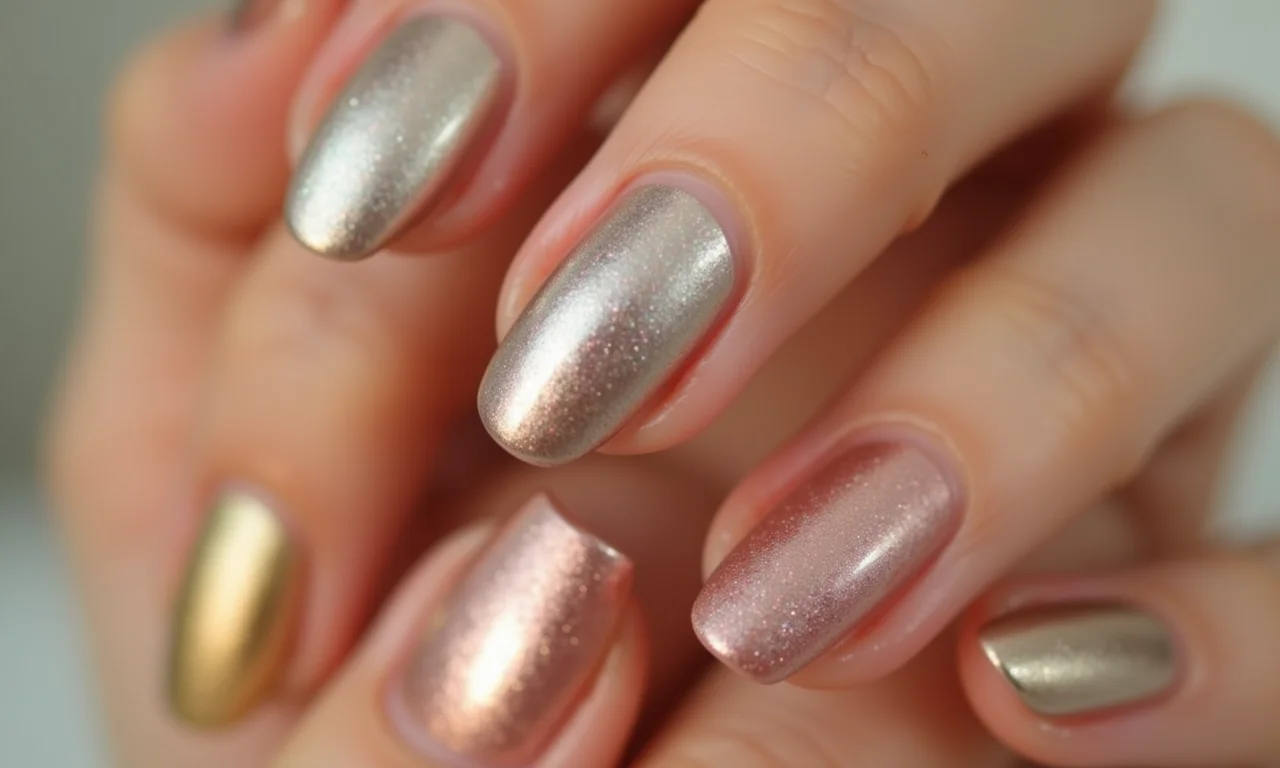 Unhas metalizadas em unhas curtas.