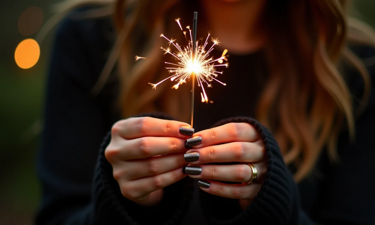 Unhas metalizadas para o Ano Novo.