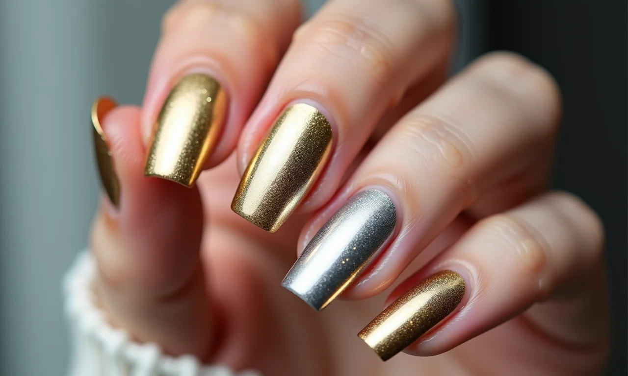 Unhas metalizadas poderosas em gel.