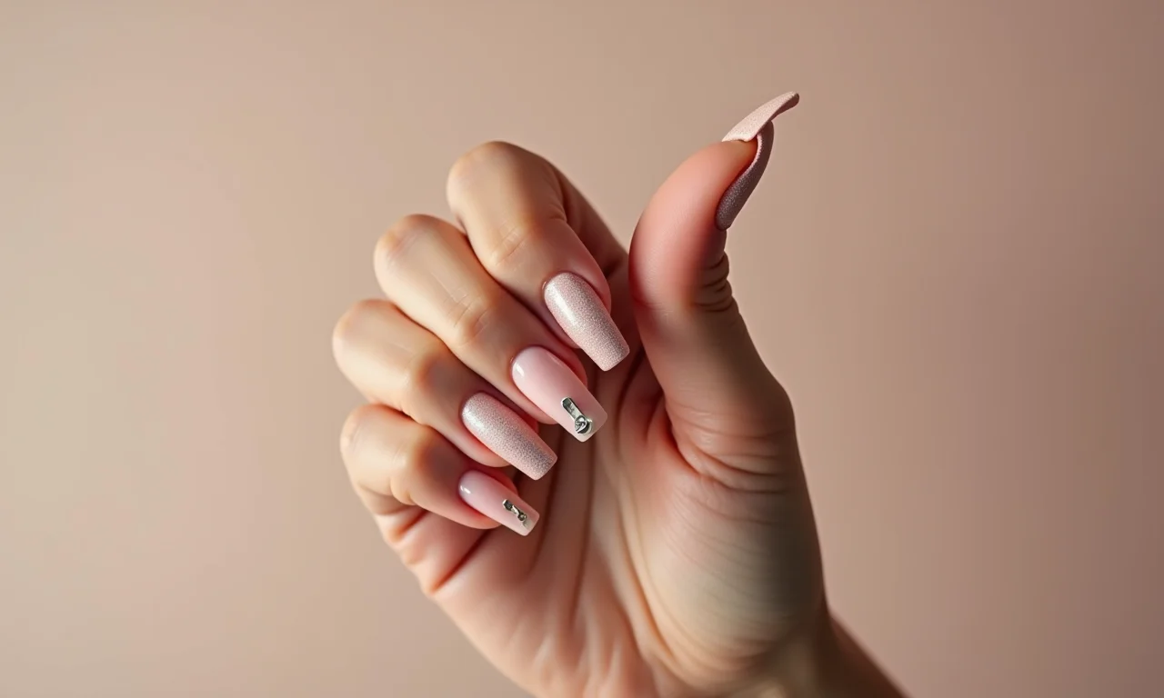 Unhas minimalistas com detalhes de zíper.