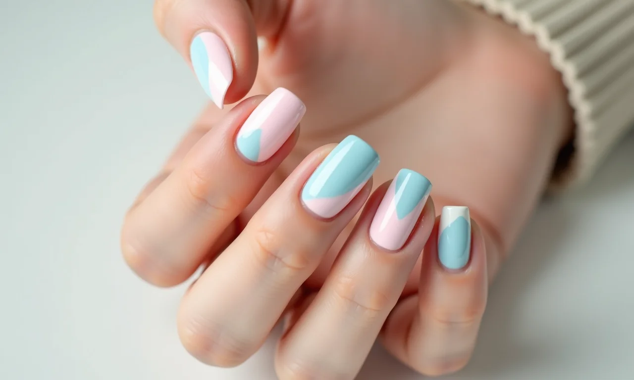 Unhas minimalistas com detalhes gráficos delicados.