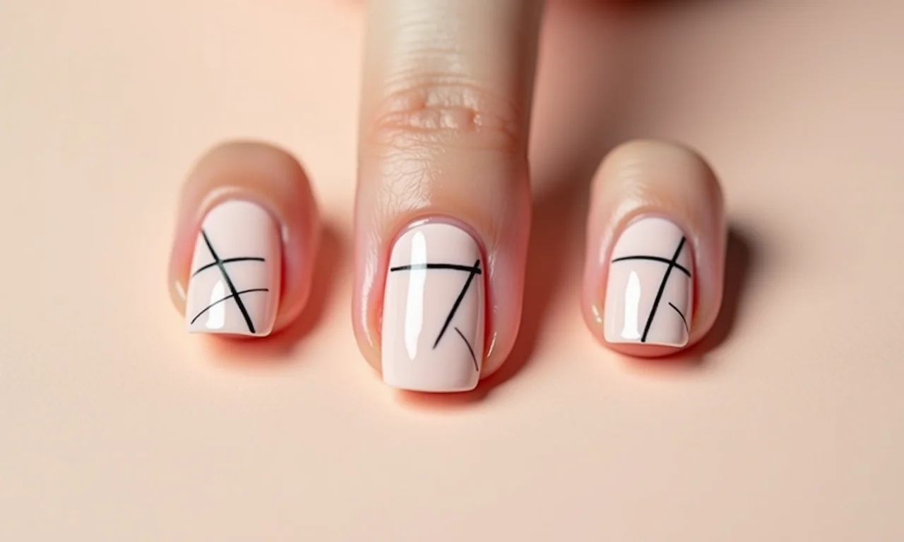 Unhas minimalistas com linhas geométricas.