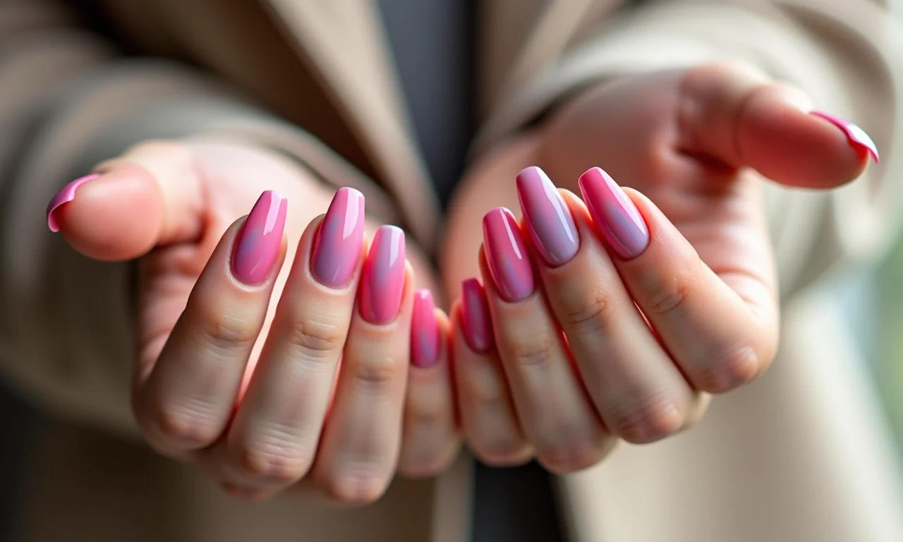 Unhas ombré com degradê suave de cores, criando uma transição perfeita e elegante.
