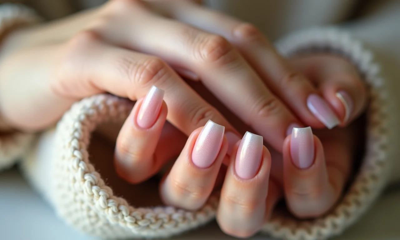Unhas ombré com degradê suave e elegante.