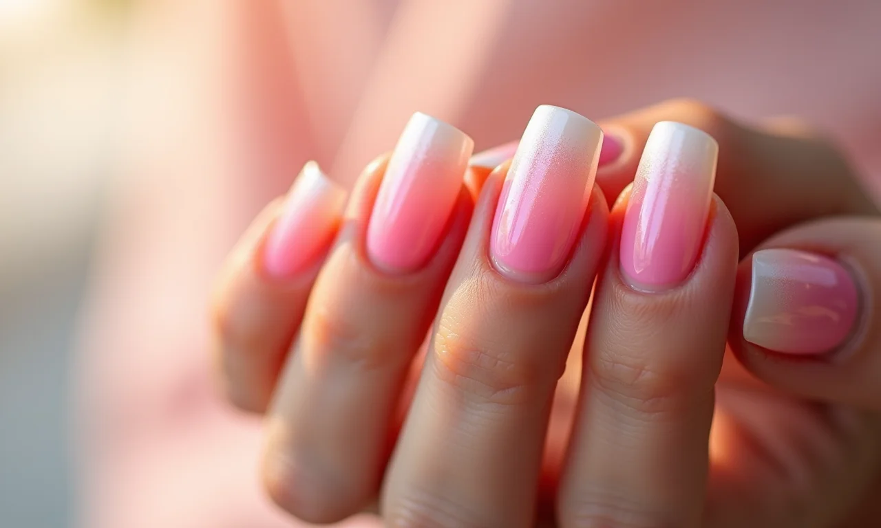 Unhas ombré com degradê suave e romântico.