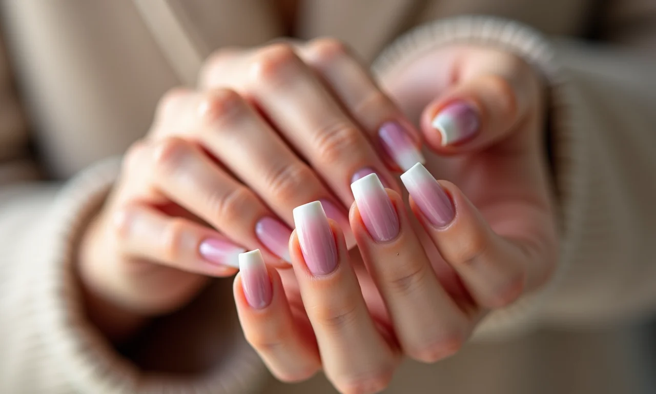 Unhas ombré com um degradê suave e elegante.