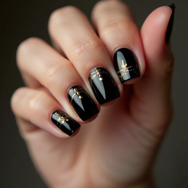 Unhas pretas com dourado