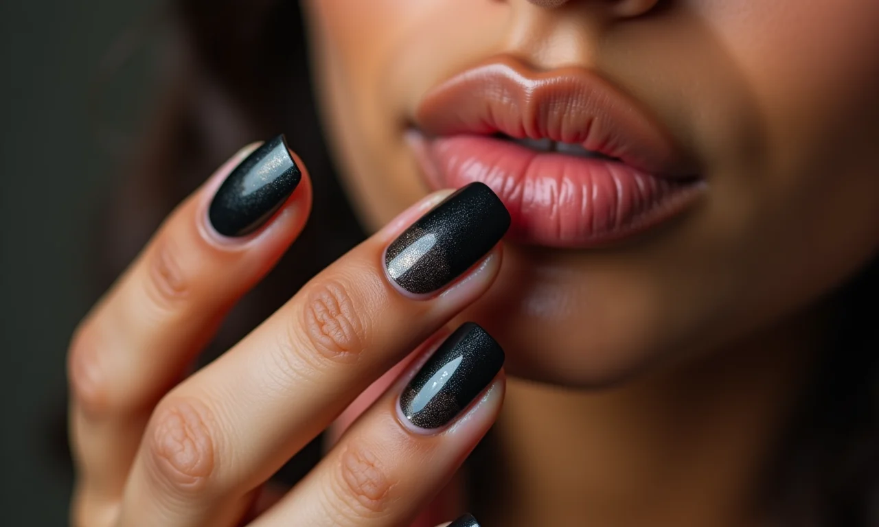 Unhas pretas com efeito degradê.