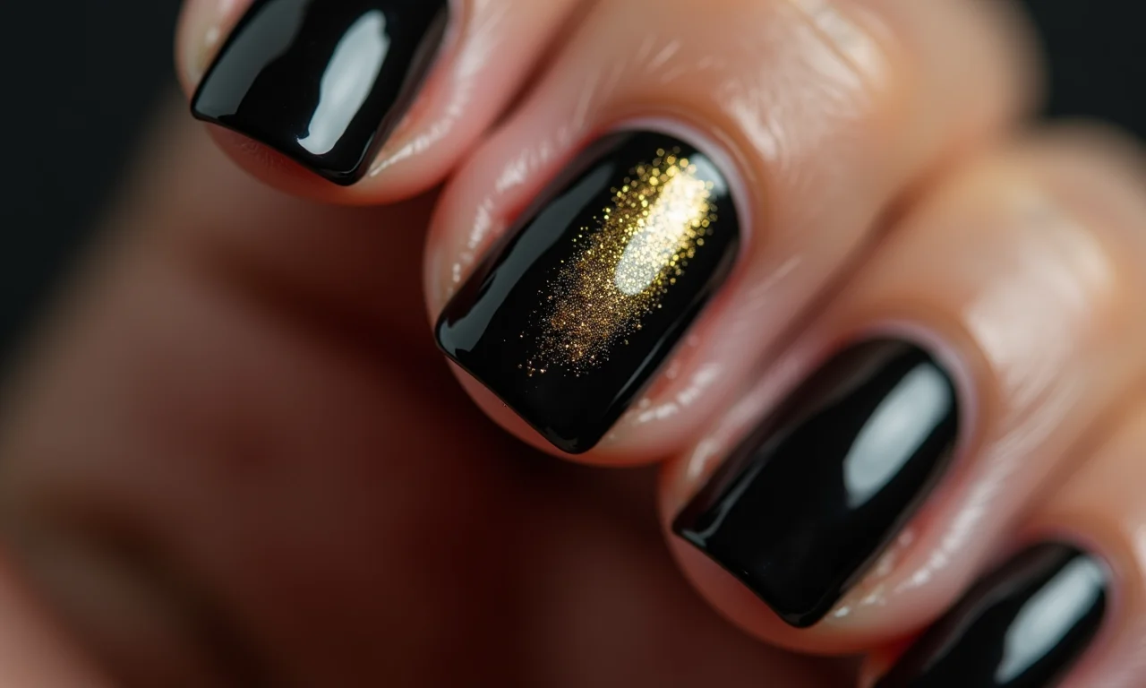 Unhas pretas com filha única dourada.