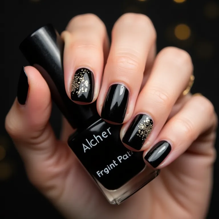 Unhas pretas com glitter