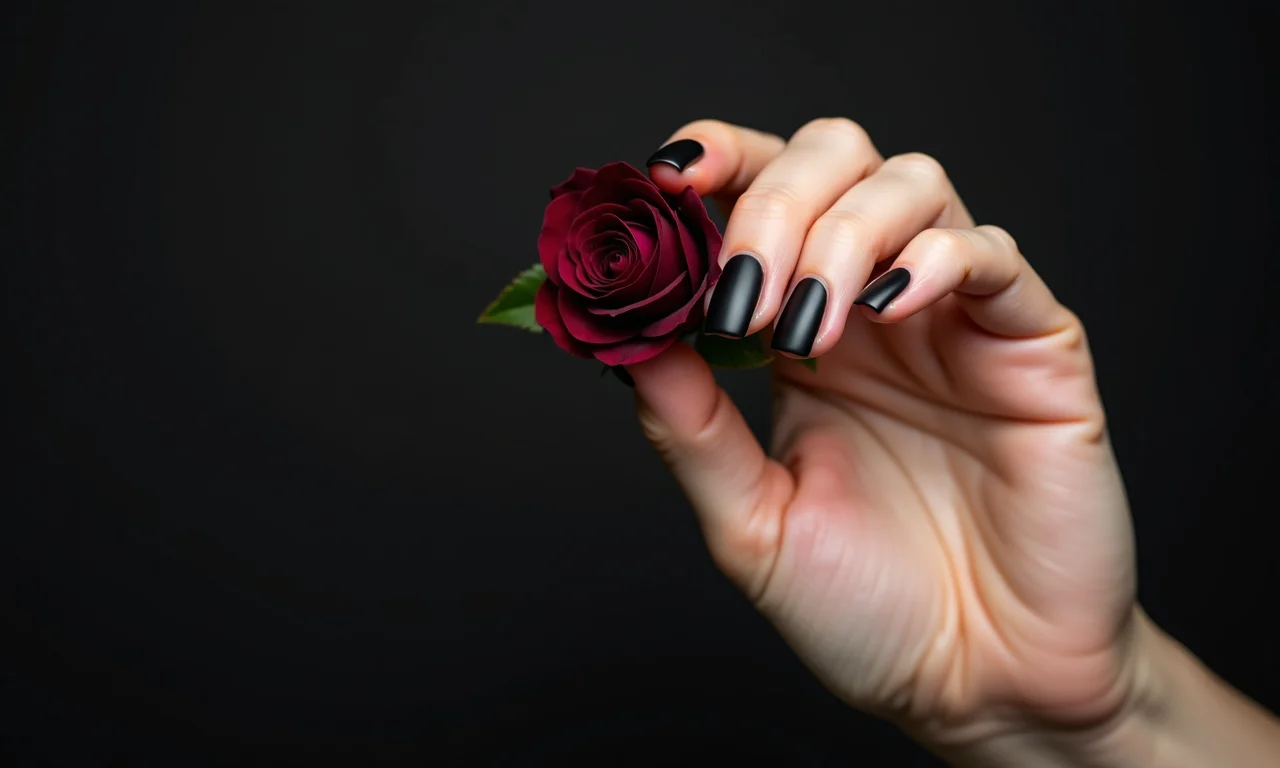 Unhas pretas foscas com design minimalista.