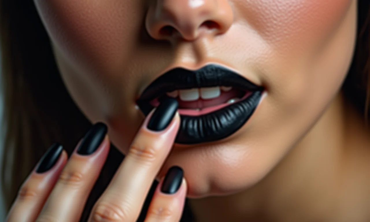 Unhas pretas foscas: elegância moderna em close.