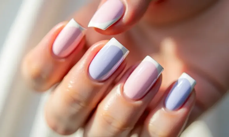 Unhas quadradas decoradas em tons pastel, design delicado e elegante.