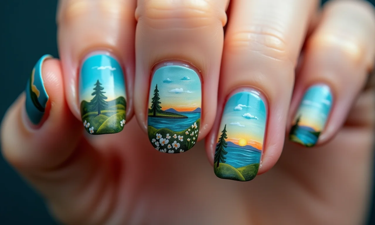 Unhas que contam histórias com miniaturas e pinturas detalhadas.