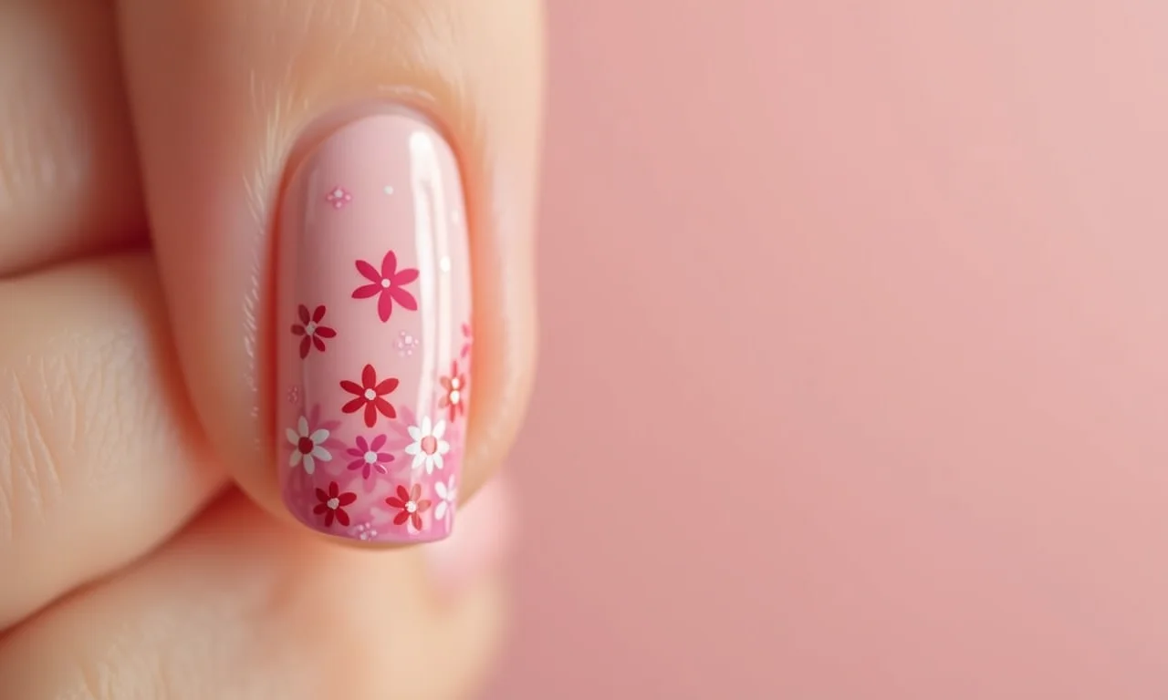 Unhas rosa bebê com desenhos delicados, arte criativa.
