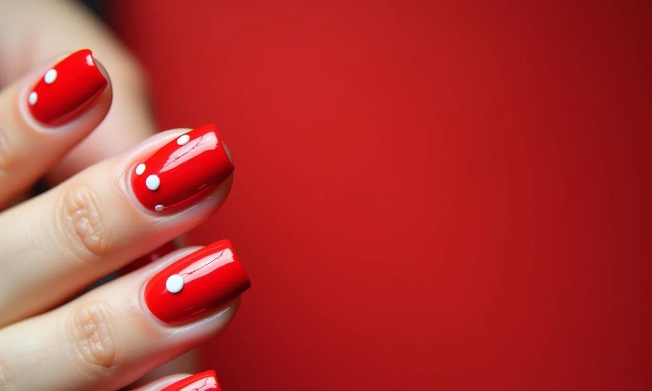 Unhas vermelhas com detalhes em branco.